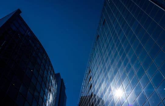 April 20, 2018, Tallinn, Estonia. The sun's rays are reflected in the glass of a modern office skyscraper