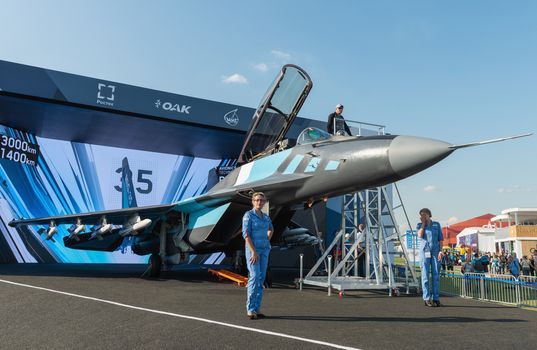 August 30, 2019. Zhukovsky, Russia.Russian multirole fighter MiG-35 that is designed by Mikoyan, a division of the United Aircraft Corporation (UAC). Marketed as a 4++ generation jet fighter at the International Aviation and Space Salon MAKS 2019.