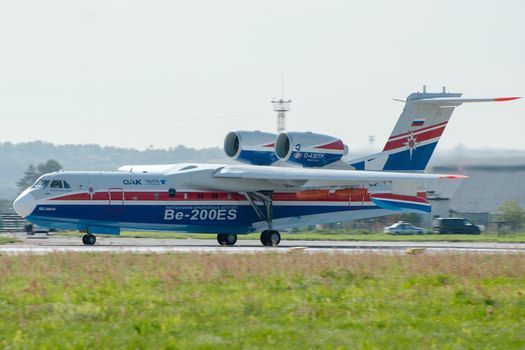 August 30, 2019. Zhukovsky, Russia. Multipurpose amphibious aircraft Beriev Be-200 Altair  at the International Aviation and Space Salon MAKS 2019.