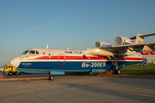 August 30, 2019. Zhukovsky, Russia. Multipurpose amphibious aircraft Beriev Be-200 Altair  at the International Aviation and Space Salon MAKS 2019.