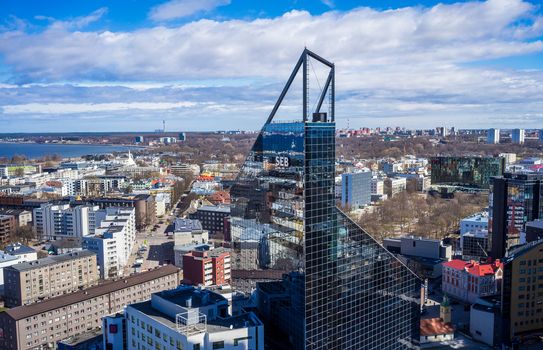 April 21, 2018 Tallinn, Estonia. View from the observation deck on the modern quarters and buildings of Tallinn.