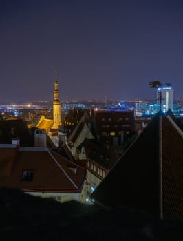 21 April 2018 Tallinn, Estonia. View of the Old town from the observation deck at night