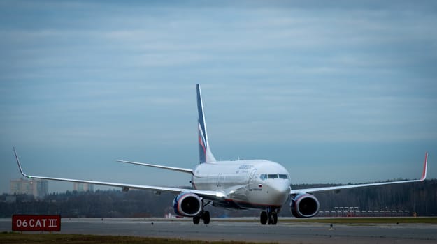 October 29, 2019, Moscow, Russia. Plane 
Boeing 737-800 Aeroflot - Russian Airlines at Sheremetyevo airport in Moscow.