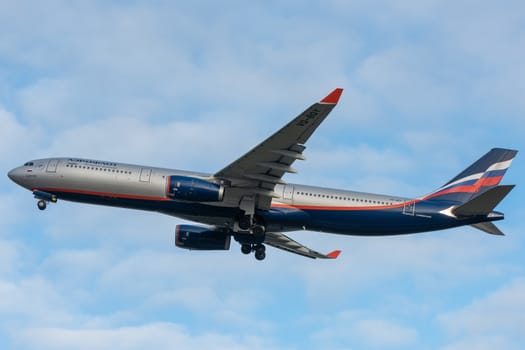 October 29, 2019, Moscow, Russia. Plane 
Airbus A330-300 Aeroflot - Russian Airlines at Sheremetyevo airport in Moscow.