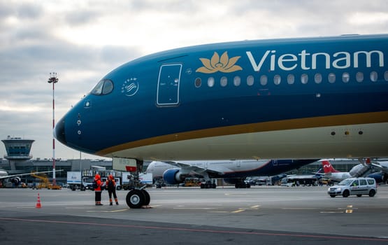 October 29, 2019, Moscow, Russia. Plane 
Airbus A350-900 Vietnam Airlines at Sheremetyevo airport in Moscow.