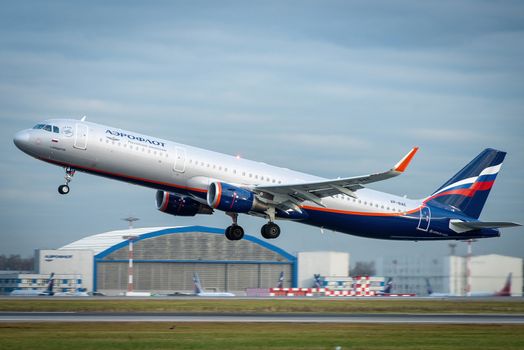 October 29, 2019, Moscow, Russia. Plane 
Airbus A330-300 Aeroflot - Russian Airlines at Sheremetyevo airport in Moscow.