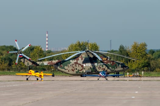 August 30, 2019. Zhukovsky, Russia. Russian heavy multi-purpose transport helicopter Mil Mi-26 at the International Aviation and Space Salon MAKS 2019.