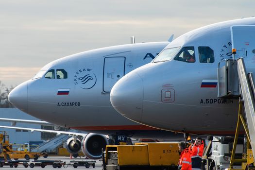 October 29, 2019, Moscow, Russia. Planes Aeroflot - Russian Airlines  at the Sheremetyevo International Airport in Moscow.