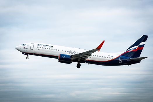 October 29, 2019, Moscow, Russia. Plane 
Boeing 737-800 Aeroflot - Russian Airlines at Sheremetyevo airport in Moscow.