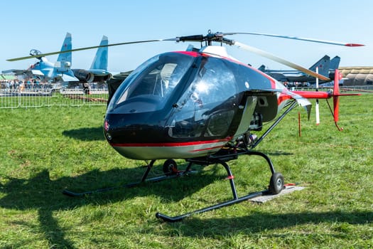 August 30, 2019. Zhukovsky, Russia. Russian mini helicopter Orlan at the International Aviation and Space Salon MAKS 2019.