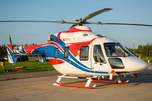 August 30, 2019. Zhukovsky, Russia. Russian light multi-purpose helicopter Kazan Ansat at the International Aviation and Space Salon MAKS 2019.