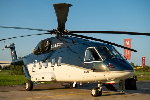 August 30, 2019. Zhukovsky, Russia. Russian medium multi-purpose helicopter Mil Mi-38 at the International Aviation and Space Salon MAKS 2019.