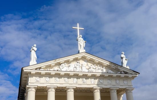 April 27, 2018 Vilnius, Lithuania. Sculptures on the roof of the Cathedral of St. Stanislav in Vilnius.