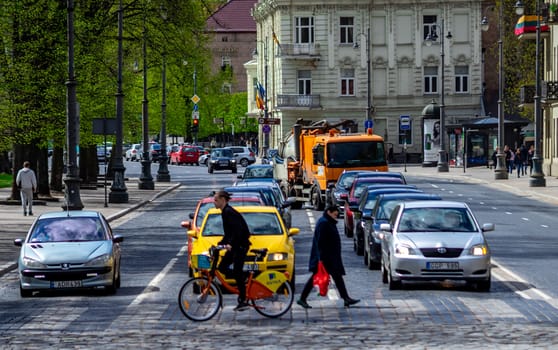 April 27, 2018 Vilnius, Lithuania. Bicycles on one of the streets in Vilnius.