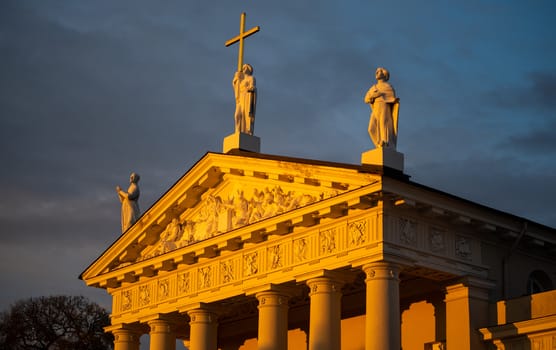 April 27, 2018 Vilnius, Lithuania. Sculptures on the roof of the Cathedral of St. Stanislav in Vilnius.