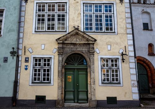 April 26, 2018 Riga, Latvia. Portal in an old house in the Old Town in Riga.