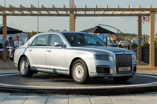 August 30, 2019. Zhukovsky, Russia. Russian executive car Aurus Senat at the International Aviation and Space Salon MAKS 2019.