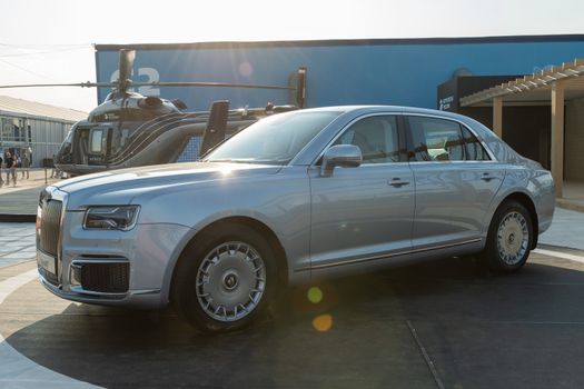 August 30, 2019. Zhukovsky, Russia. Russian executive car Aurus Senat at the International Aviation and Space Salon MAKS 2019.