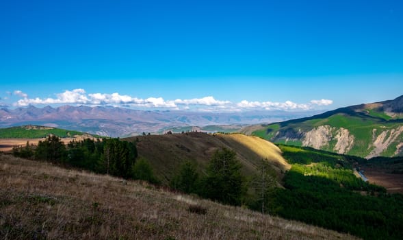 Mountain plateau in clear weather in the Altai Republic.