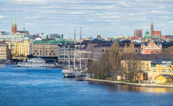 April 22, 2018. Stockholm, Sweden. Panorama of the historic center of Stockholm in clear weather.