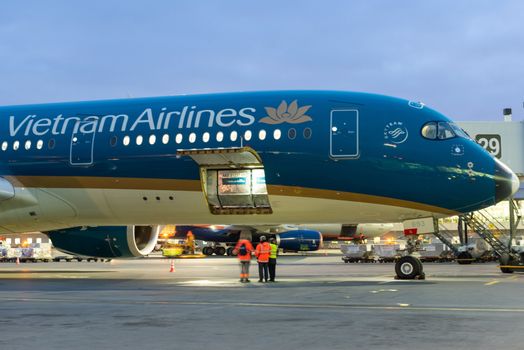 October 29, 2019, Moscow, Russia. Plane 
Airbus A350-900 Vietnam Airlines at Sheremetyevo airport in Moscow.