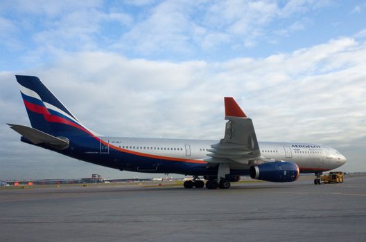 October 29, 2019, Moscow, Russia. Plane Airbus A330-200 Aeroflot - Russian Airlines at Sheremetyevo airport in Moscow.