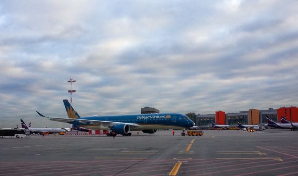 October 29, 2019, Moscow, Russia. Plane 
Airbus A350-900 Vietnam Airlines at Sheremetyevo airport in Moscow.