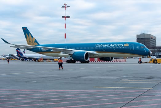 October 29, 2019, Moscow, Russia. Plane 
Airbus A350-900 Vietnam Airlines at Sheremetyevo airport in Moscow.