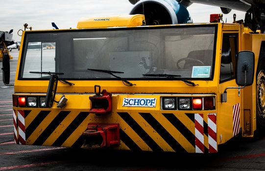 October 29, Moscow, Russia, Airfield tractor SCHOPF at Sheremetyevo Airport.