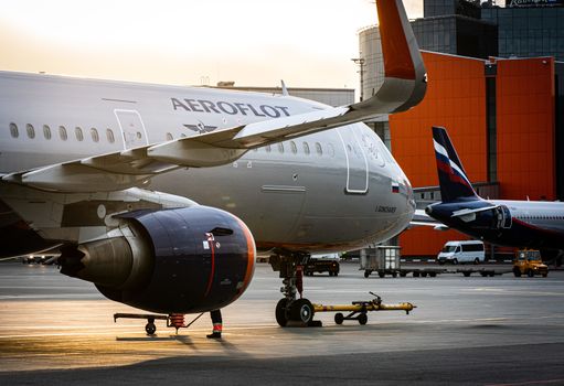 October 29, 2019, Moscow, Russia. Plane Airbus A321-200 Aeroflot - Russian Airlines at Sheremetyevo airport in Moscow.