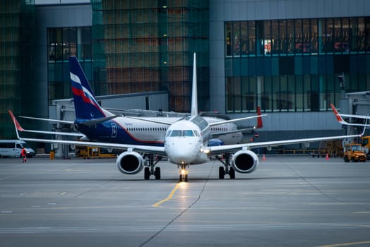 October 29, 2019, Moscow, Russia. Plane 
Embraer ERJ-190 Ikar Airlines at Sheremetyevo airport in Moscow.