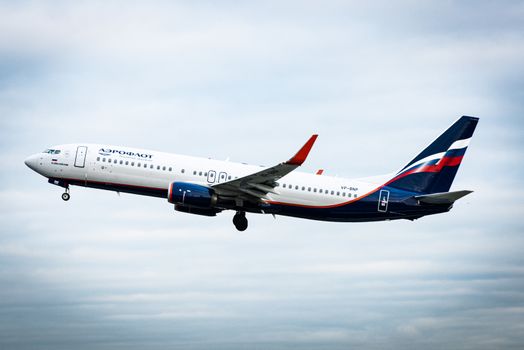 October 29, 2019, Moscow, Russia. Plane Boeing 737-800 Aeroflot - Russian Airlines at Sheremetyevo airport in Moscow.