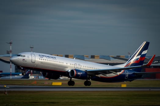 October 29, 2019, Moscow, Russia. Plane Boeing 737-800 Aeroflot - Russian Airlines at Sheremetyevo airport in Moscow.