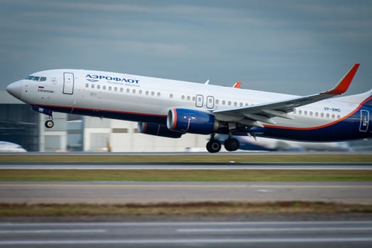 October 29, 2019, Moscow, Russia. Plane Boeing 737-800 Aeroflot - Russian Airlines at Sheremetyevo airport in Moscow.