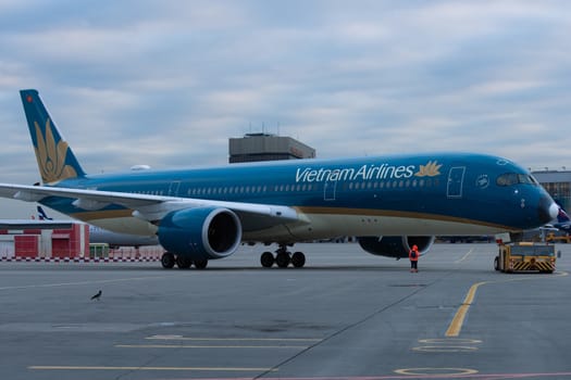 October 29, 2019, Moscow, Russia. Plane 
Airbus A350-900 Vietnam Airlines at Sheremetyevo airport in Moscow.