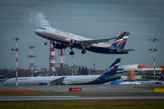 October 29, 2019, Moscow, Russia. Plane Aeroflot - Russian Airlines at Sheremetyevo airport in Moscow.