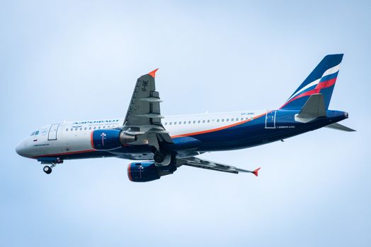 October 29, 2019, Moscow, Russia. Plane Airbus A320-200 Aeroflot - Russian Airlines at Sheremetyevo airport in Moscow.