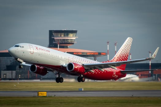 October 29, 2019, Moscow, Russia. Plane Boeing 737-800 Rossiya - Russian Airlines at Sheremetyevo airport in Moscow.