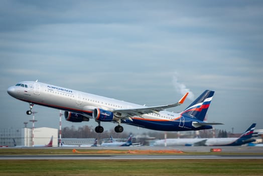 October 29, 2019, Moscow, Russia. Plane 
Airbus A330-300 Aeroflot - Russian Airlines at Sheremetyevo airport in Moscow.