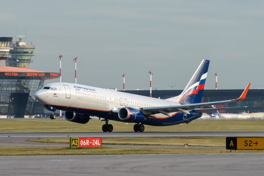 October 29, 2019, Moscow, Russia. Plane Boeing 737-800 Aeroflot - Russian Airlines at Sheremetyevo airport in Moscow.