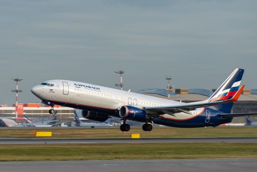 October 29, 2019, Moscow, Russia. Plane Boeing 737-800 Aeroflot - Russian Airlines at Sheremetyevo airport in Moscow.
