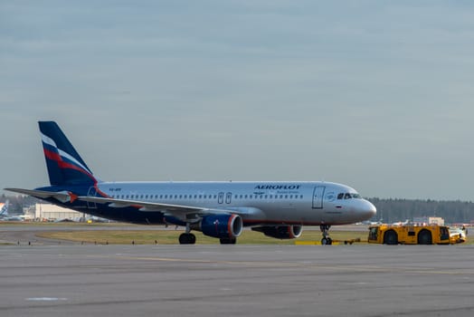 October 29, 2019, Moscow, Russia. Plane Airbus A320-200 Aeroflot - Russian Airlines at Sheremetyevo airport in Moscow.