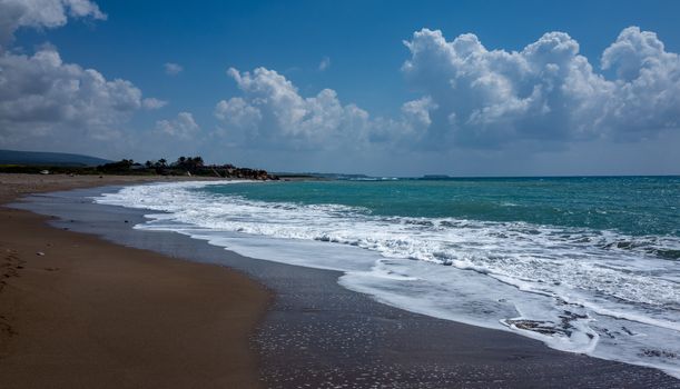 The rocky coast of the Mediterranean Sea on the Akamas Peninsula in the northwest of the island of Cyprus.