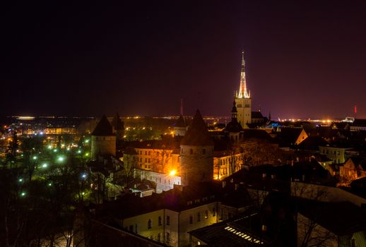 21 April 2018 Tallinn, Estonia. View of the Old town from the observation deck at night