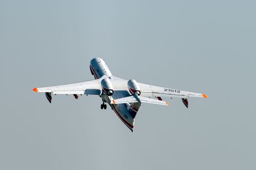 August 30, 2019. Zhukovsky, Russia. Multipurpose amphibious aircraft Beriev Be-200 Altair  at the International Aviation and Space Salon MAKS 2019.