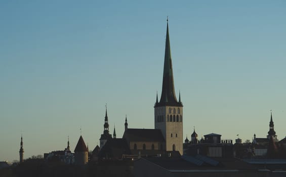View of the old town and St. Olaf's Church in Tallinn