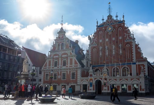 April 24, 2018 Riga, Latvia. House of the Blackheads in the Old Town in Riga.