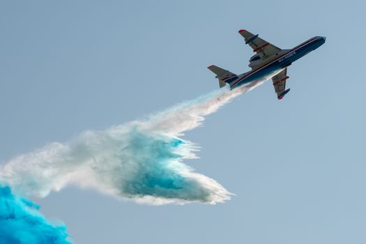 August 30, 2019. Zhukovsky, Russia. Multipurpose amphibious aircraft Beriev Be-200 Altair  at the International Aviation and Space Salon MAKS 2019.