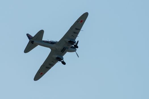 August 30, 2019. Zhukovsky, Russia. Soviet attack aircraft of the Second World War Ilyushin Il-2 at the International Aviation and Space Salon MAKS 2019.
