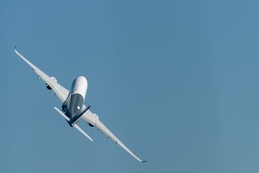 August 30, 2019. Zhukovsky, Russia. long-range wide-body twin-engine passenger aircraft Airbus A350-900 XWB Airbus Industrie at the International Aviation and Space Salon MAKS 2019.